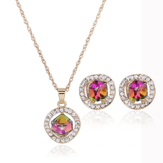 Bridal Necklace, earrings set, crystal jewelry, color gold, Korean pendant, new promotion, factory direct sales - FASHIONKULTUR