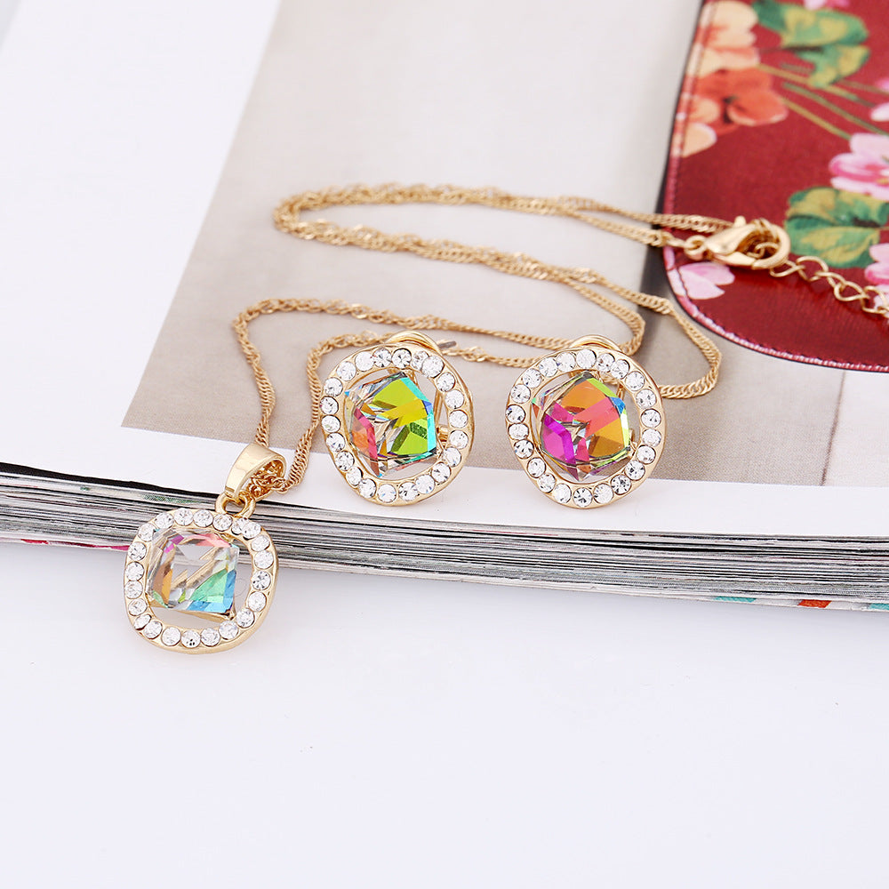 Bridal Necklace, earrings set, crystal jewelry, color gold, Korean pendant, new promotion, factory direct sales - FASHIONKULTUR