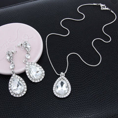 Two-Piece Bridal Jewellery Wedding Rhinestone Earrings Pendant Necklace - FASHIONKULTUR