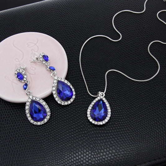 Two-Piece Bridal Jewellery Wedding Rhinestone Earrings Pendant Necklace - FASHIONKULTUR