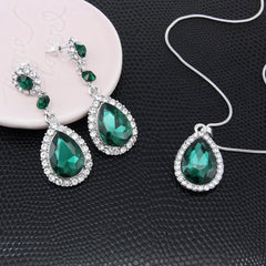 Two-Piece Bridal Jewellery Wedding Rhinestone Earrings Pendant Necklace - FASHIONKULTUR