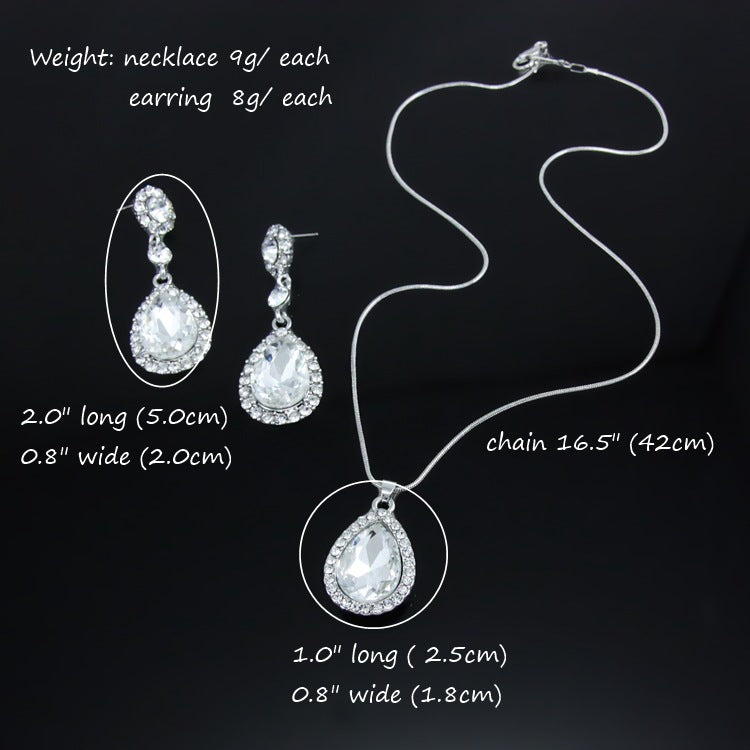 Two-Piece Bridal Jewellery Wedding Rhinestone Earrings Pendant Necklace - FASHIONKULTUR