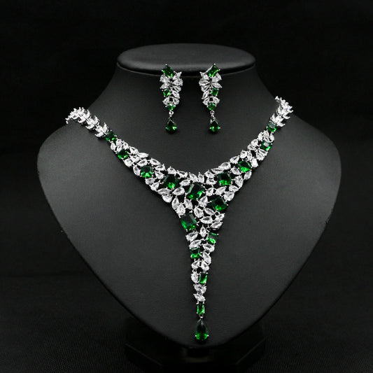 Colorful Zircon Necklace Set Wedding Dress Wedding Earring Accessories - FASHIONKULTUR