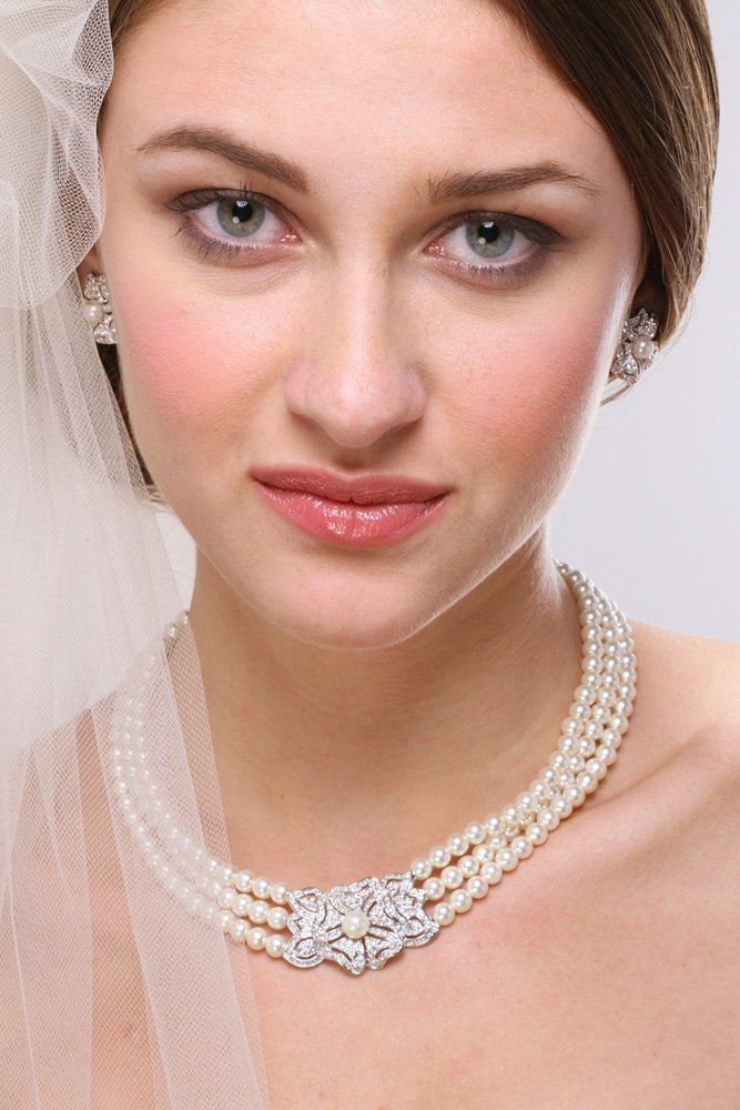 Pearl Rhinestone Necklace Earrings Jewelry Set - FASHIONKULTUR