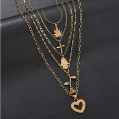 Cross palm rose love long pendant necklace - FASHIONKULTUR