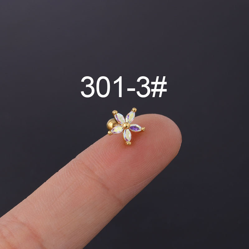 Colorful Zircon Daisy Flower Ear Bone Nail Stainless Steel Thin Rod Puncture Screw Ball - FASHIONKULTUR