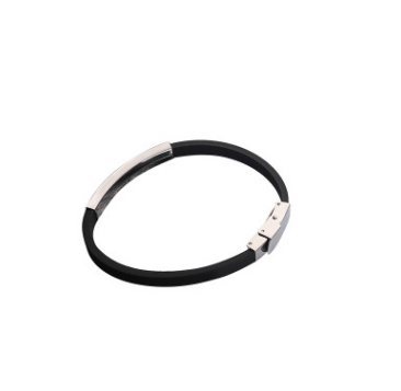 Fashion Jewelry Silicone Rubber Black Bar Stainless Steel Men Bracelet Bangle - FASHIONKULTUR