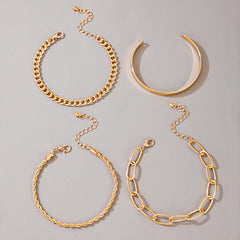 Exaggerated And Minimalist Gold Thick Chain Bracelet Set Of Four Pieces