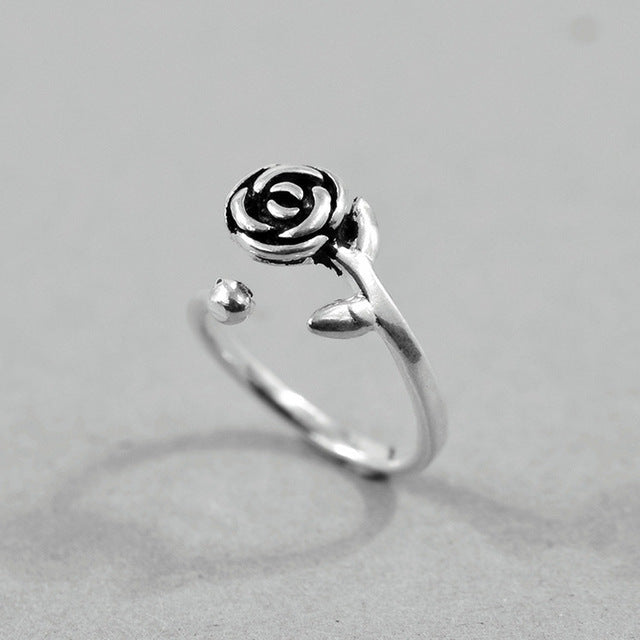 S925 Sterling Silver Rose Vintage Ring - FASHIONKULTUR