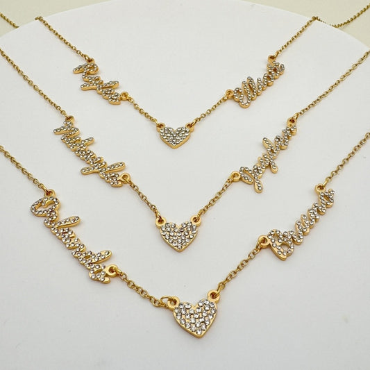 Customized DIY Diamond Inlaid Multi Name Necklace Stainless Steel Chain Heart Charming Choker Customized Necklace Jewelry - FASHIONKULTUR