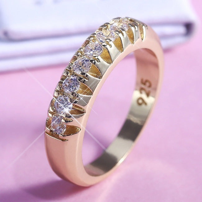 Gold-Plated Fashion Single Row Geometric Ring Female Jewelry - FASHIONKULTUR