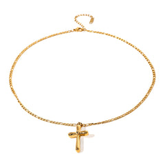 18K Gold Stainless Steel Cross Shelf Necklace Niche High-grade Simple