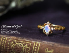 Japanese natural opal jewelry light Dan shape 925 Silver Ring female Jeweled 10K gold plated Vintage Jewelry - FASHIONKULTUR