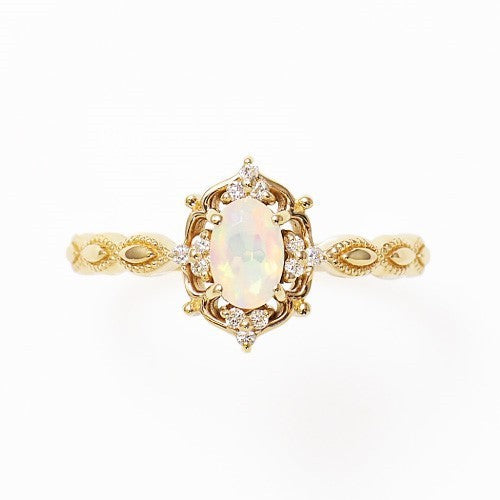 Japanese natural opal jewelry light Dan shape 925 Silver Ring female Jeweled 10K gold plated Vintage Jewelry - FASHIONKULTUR