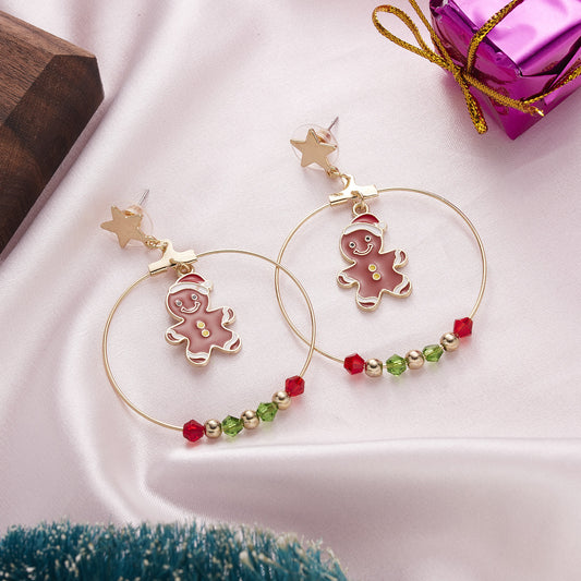 Foreign Trade Fashion Christmas Gingerbread Man Snowflake Earrings - FASHIONKULTUR