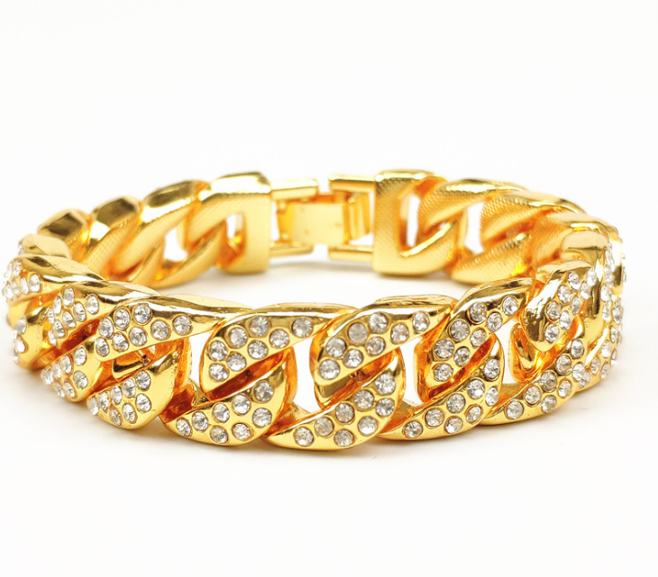 Full Diamond Cuban Chain Men's Bracelet Domineering Cool Trendy Bracelet - FASHIONKULTUR