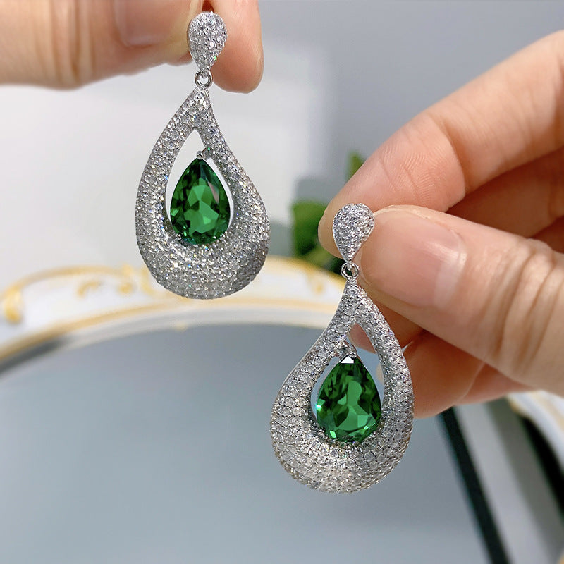 Artificial Emerald Stud Earrings With Diamonds - FASHIONKULTUR