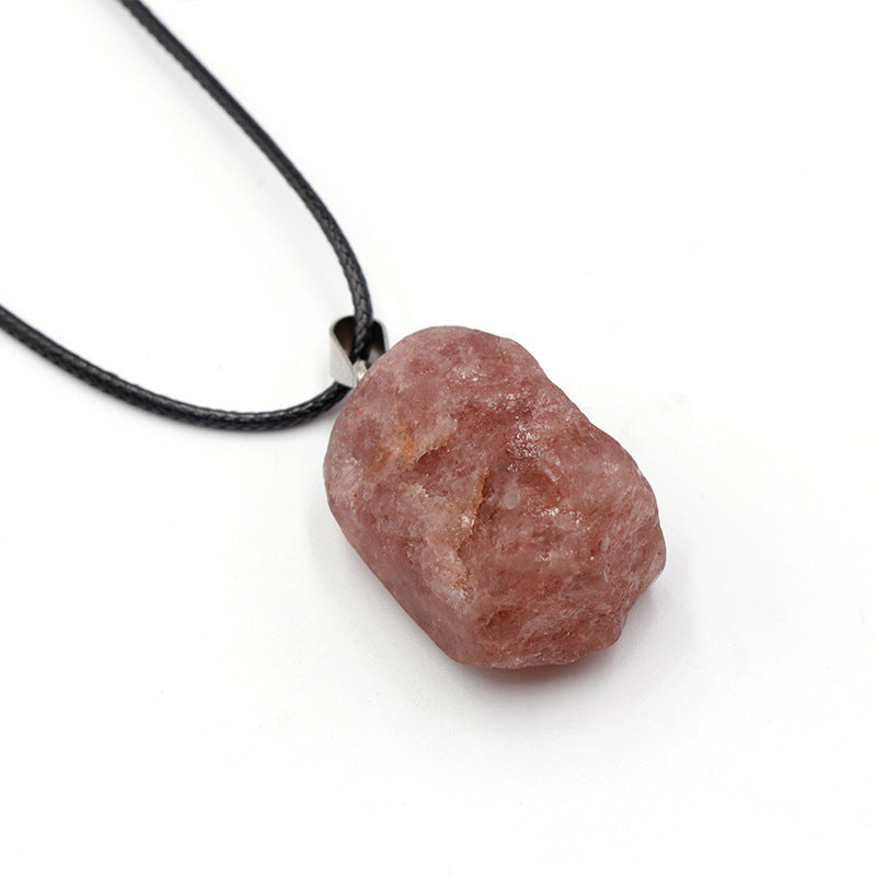 Natural Stone Rough Stone Pendant Crystal Agate Multicolor Irregular Strawberry Quartz Amethyst - FASHIONKULTUR