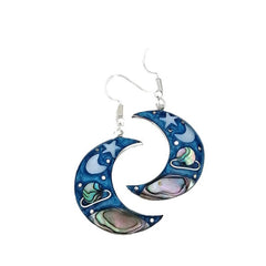 Female Retro Crescent Blue Sky Planet Earrings - FASHIONKULTUR