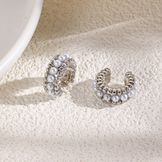 Copper Plating 18K Faux Pearl Ear Clips Fashion Trend Retro - FASHIONKULTUR