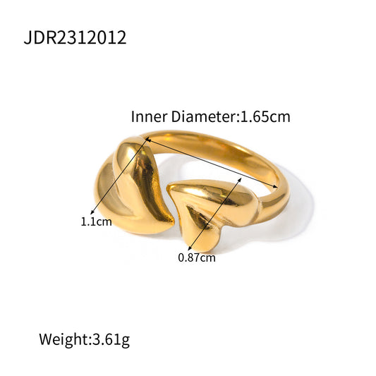 Stainless Steel Ring Women's Gold-plated Non-fading Love Heart-shaped Ring - FASHIONKULTUR