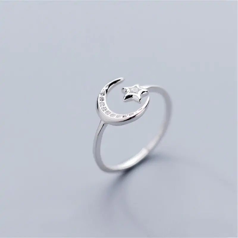 Sterling Silver Moon Star Ring - FASHIONKULTUR