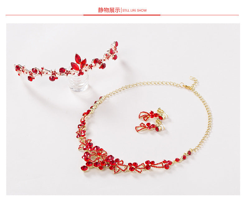 Bridal jewelry, red necklace, earrings, three sets of toast, clothing accessories wholesale - FASHIONKULTUR