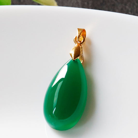 Green Chalcedony Pendant Agate Water Drop - FASHIONKULTUR