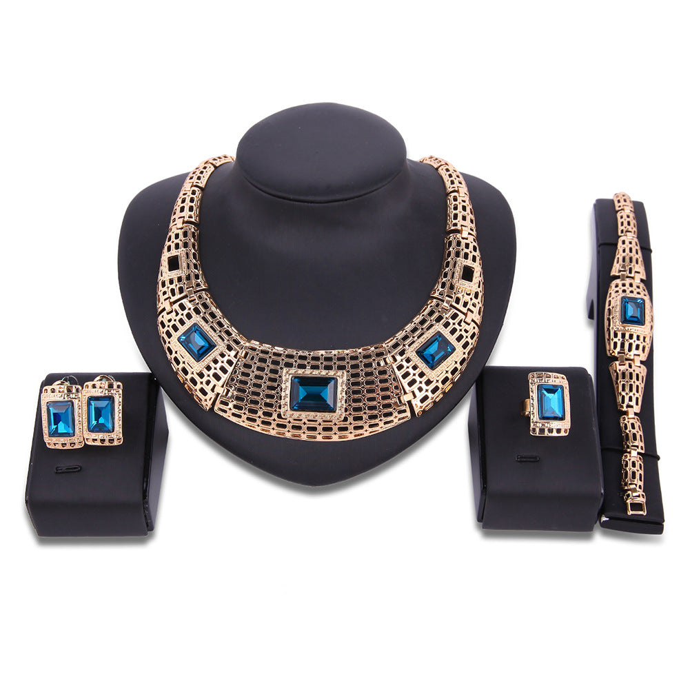 new electroplating alloy gemstone jewelry set, bridal jewelry four sets of factory direct sales - FASHIONKULTUR