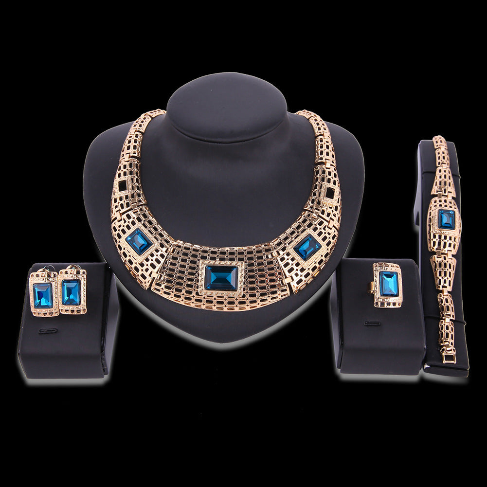 new electroplating alloy gemstone jewelry set, bridal jewelry four sets of factory direct sales - FASHIONKULTUR