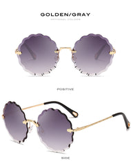 Lady Round Rimless Sunglasses Women Diamond Cut Lens - FASHIONKULTUR