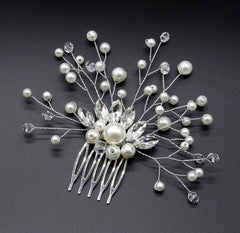 Pearl White Crystal Banquet Headdress Comb - FASHIONKULTUR