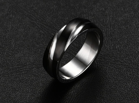 Black Titanium Steel Twill Men's Ring - FASHIONKULTUR