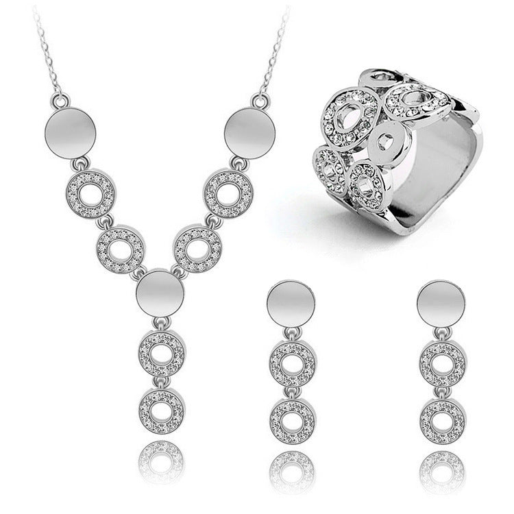 Three-piece set of happiness crystal earrings and ring - FASHIONKULTUR