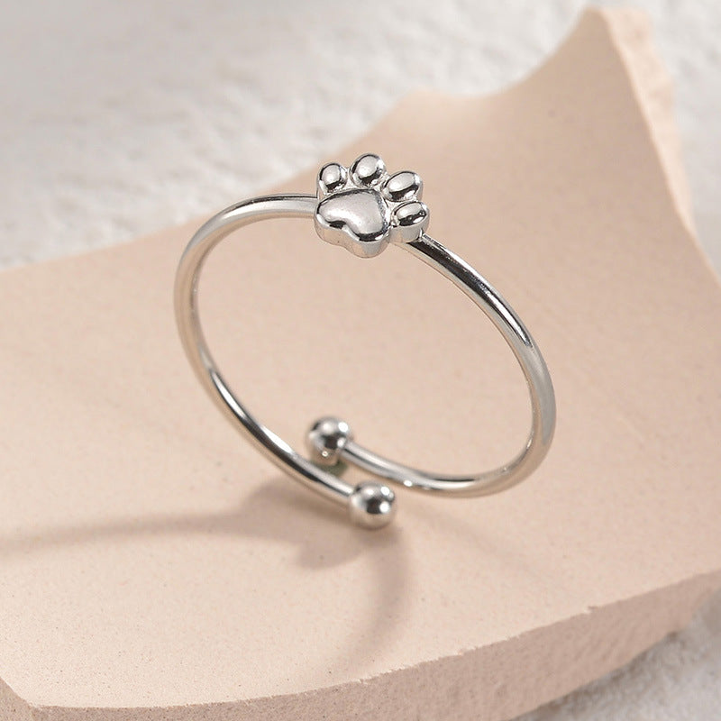 Stainless Steel Diamond Cat's Paw Footprints Niche Ring - FASHIONKULTUR