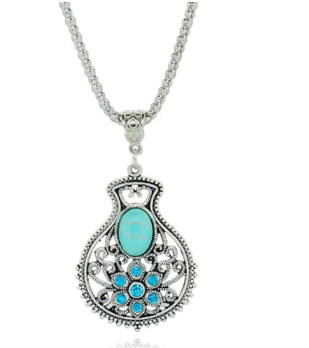 Pattern vintage earrings necklace diamond carving turquoise jewelry hollow - FASHIONKULTUR