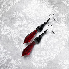 Red And Black Gemstone Pendant Earrings Fashion And Exquisite