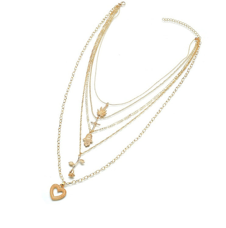 Cross palm rose love long pendant necklace - FASHIONKULTUR