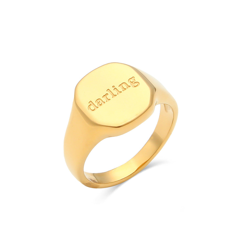 18K Gold Plated Jewelry With English Letter Ring - FASHIONKULTUR