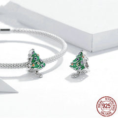 Colorful Christmas Tree Beaded Bracelet Pendant In Sterling Silver