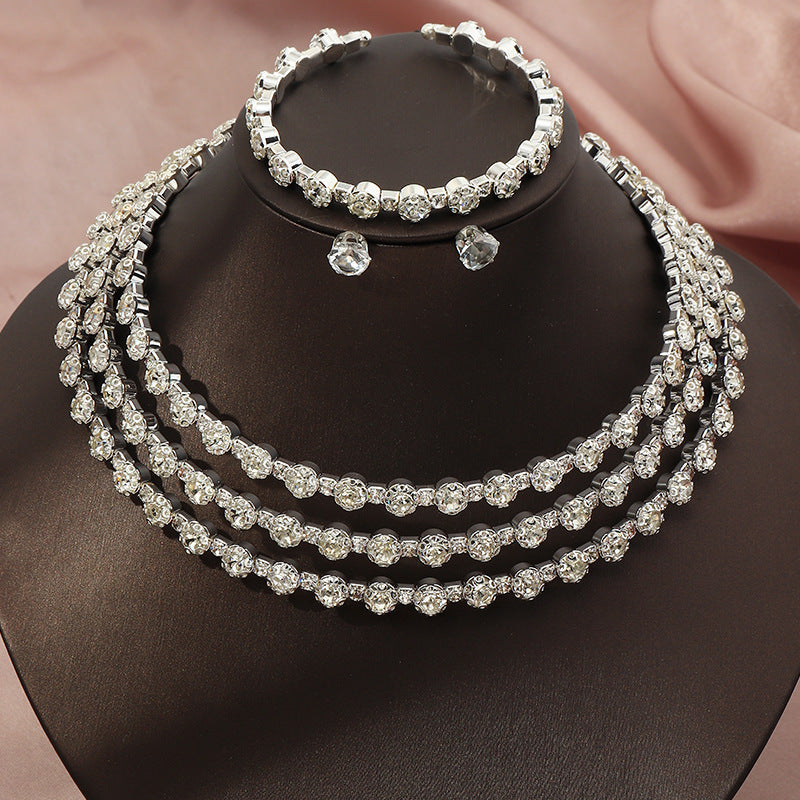 Simple Atmosphere Diamond Necklace Necklace Earrings Bracelet Three-piece Set - FASHIONKULTUR