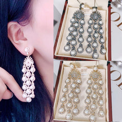 Micro Inlay Zircon Style Beaded Fringe Earrings - FASHIONKULTUR