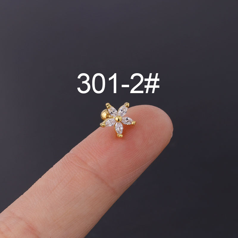 Colorful Zircon Daisy Flower Ear Bone Nail Stainless Steel Thin Rod Puncture Screw Ball - FASHIONKULTUR