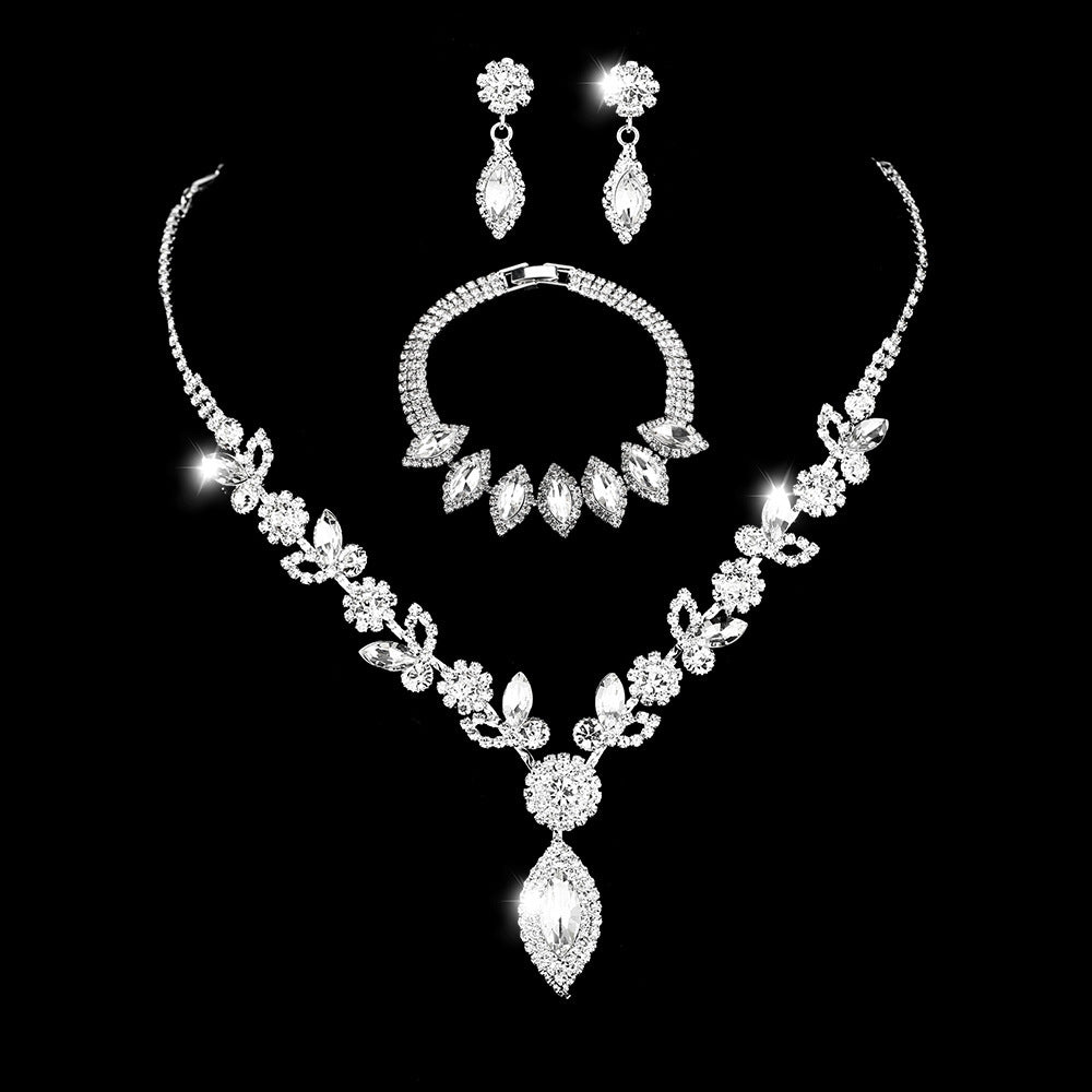 Bridal White Crystal Floral Jewelry Set - FASHIONKULTUR