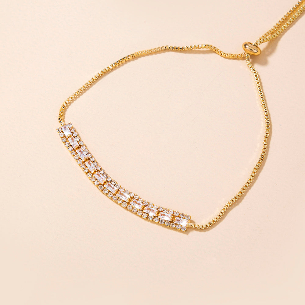 Brass Gold Plated Long Micropaved Zircon Pendant Shrink Pulled Brass Bead Bracelet - FASHIONKULTUR