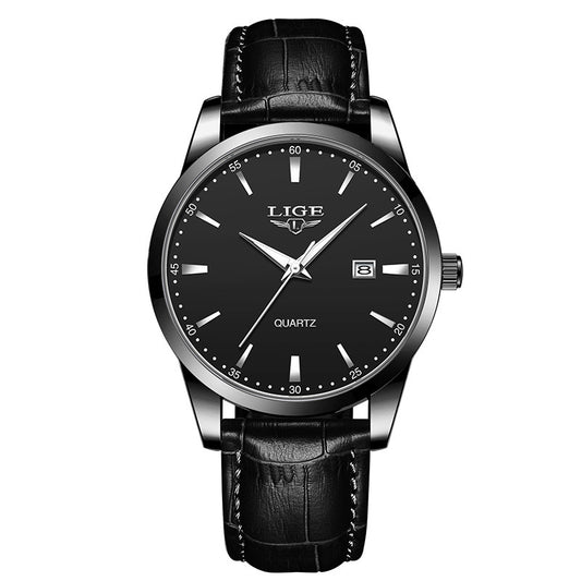 New Men's Quartz Watch Single Calendar Three Needle Leather Belt Waterproof - FASHIONKULTUR