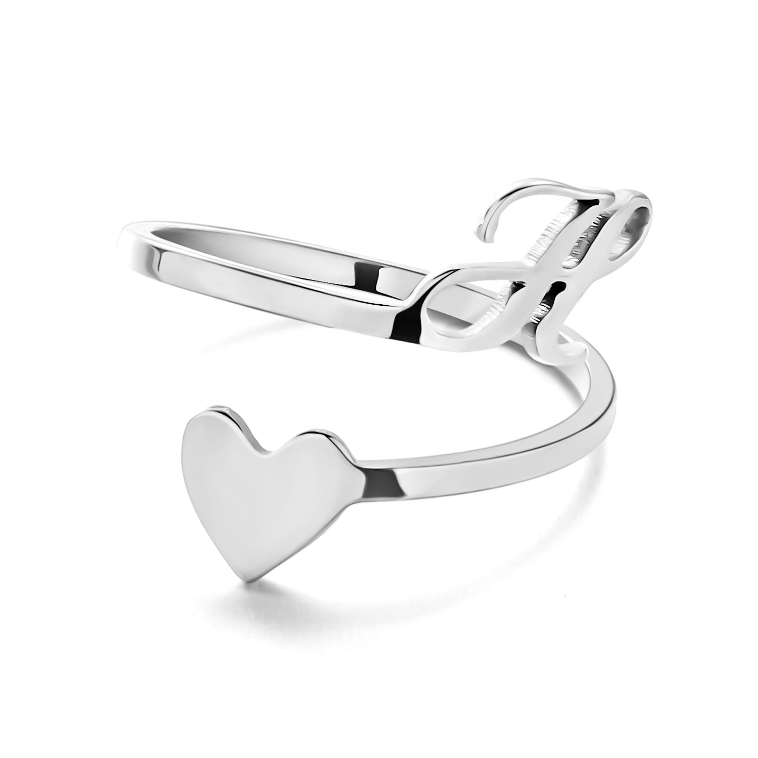 Simple Letter Three-dimensional Loving Heart With Opening Adjustable Ring - FASHIONKULTUR