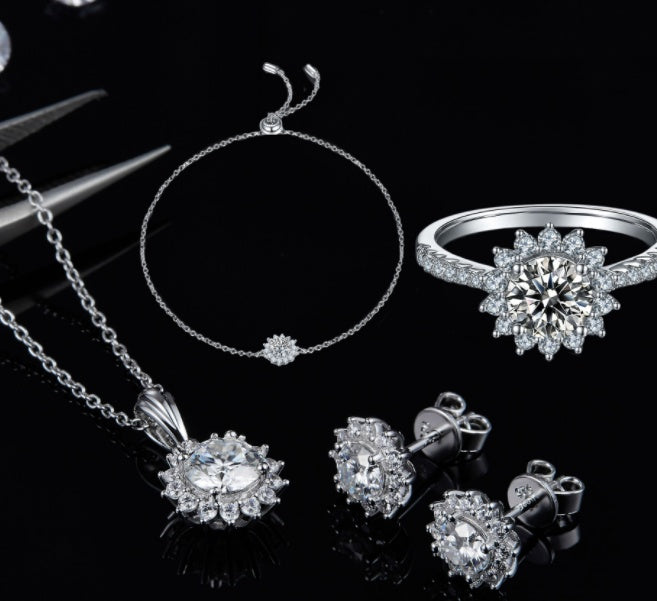 925 Silver Necklace Earring Bracelet Three Piece Set - FASHIONKULTUR