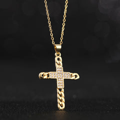 Gold Plated Titanium Steel Chain Golden Butterfly Cross Pendant Necklace