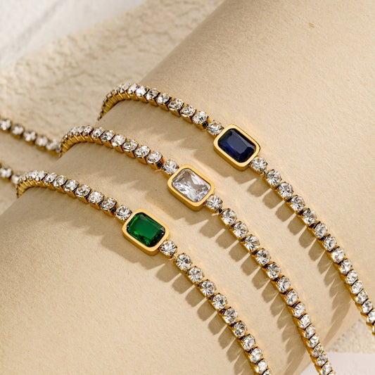 Tennis Zircon Light Luxury Emerald Stainless Steel Plated 18K Gold Necklace - FASHIONKULTUR